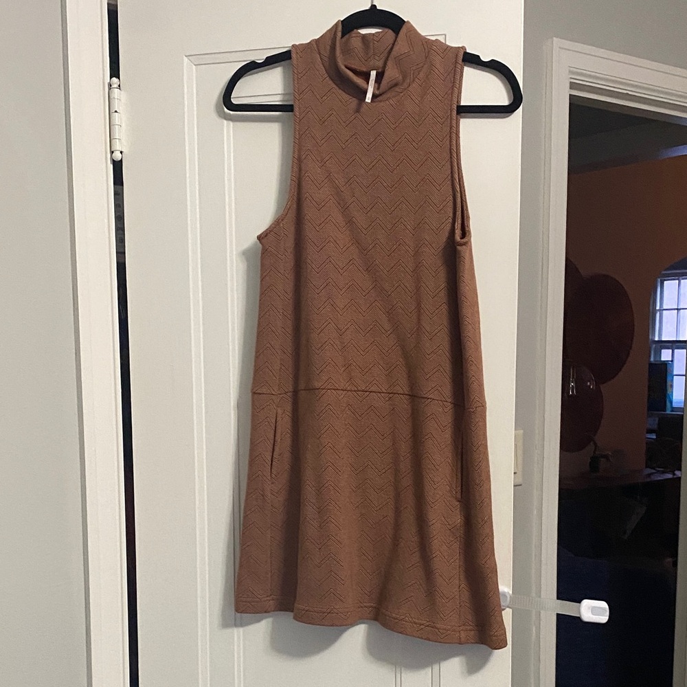 Free People Sleeveless Mock Neck Mini Dress in Camel